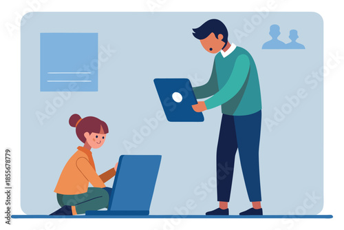 Responsible child refusing to share personal information and private data on the internet for cybersecurity protection illustration