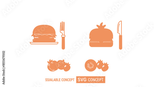 Burger tomato and cutlery icons for restaurant fast food and menu design