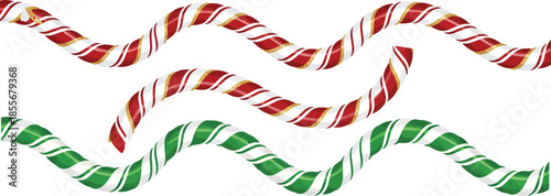 Candy cane striped line border with Christmas colors red and green. Festive seamless frame pattern for Xmas decorations and holiday projects. 