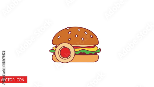 Delicious hamburger illustration with bun sesame seeds and ingredients on white