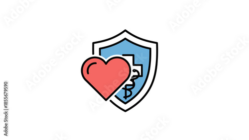 Health symbol heart and shield on white background protection healthcare concept