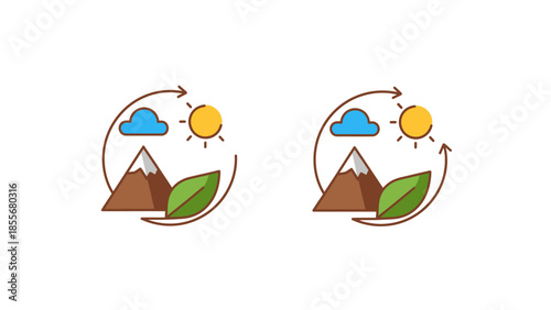 Eco friendly concept mountain sun cloud and leaf in a circular design