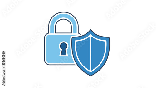 Security and protection concept blue padlock and shield icon illustration