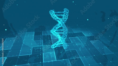 Futuristic Digital DNA Helix Structure with Medical Data Interface