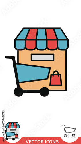Shopping cart store icon design for ecommerce and online sales concept