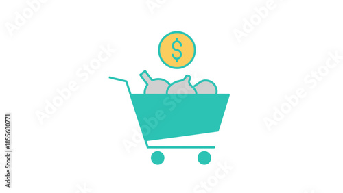 Shopping cart icon with onion vegetables and dollar sign on white background