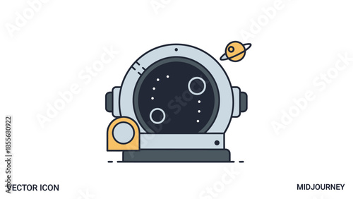 Astronaut helmet icon with planet and stars vector illustration