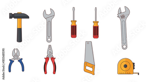 Set of various hand tools on white background for construction or repair