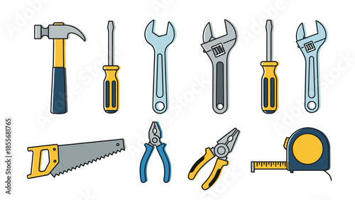 Collection of hand tools vector illustration for repair and construction