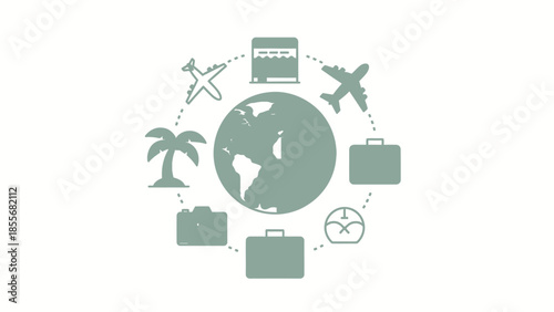 Travel and tourism concept with globe and icons for global adventure