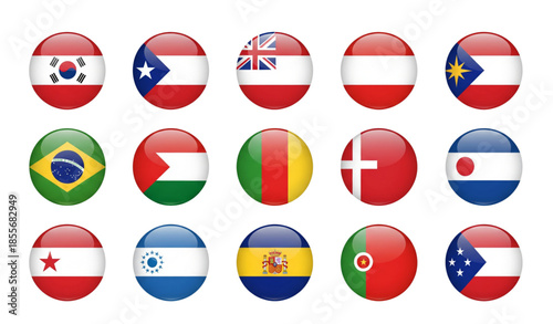 Free Download 3D glossy international flags button icon vector set isolated on white background - GFXLoad