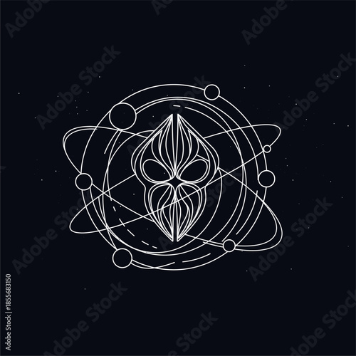 Alien Design with Planets, Abstract Graphic Art, Dark Space Environment, Digital Art Perspective
