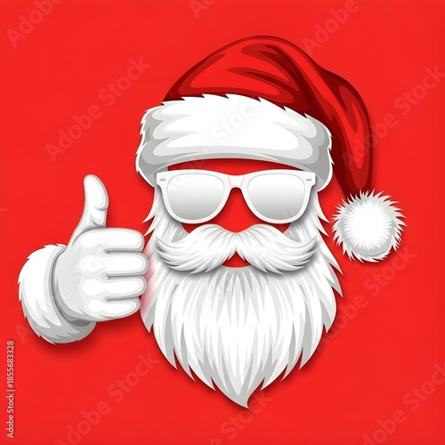 Cool santa claus with sunglasses giving a thumbs up on a festive red background