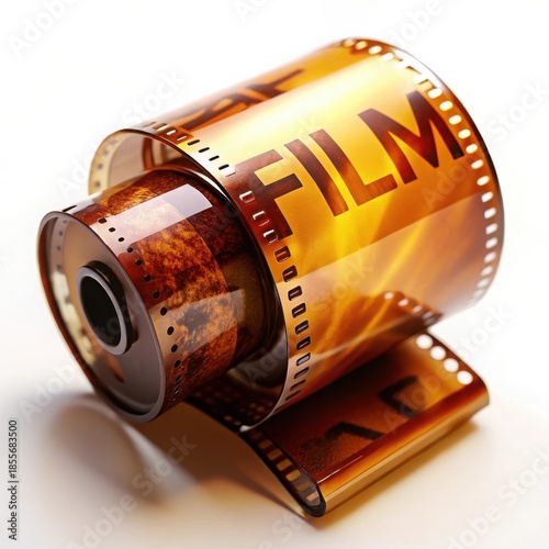 Close-up of a vintage roll of photographic film with the word film printed on it