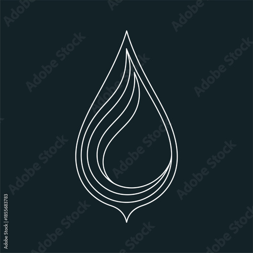 Stylized Water Drop Design, Graphic Illustration, Minimalist Style, Dark Background