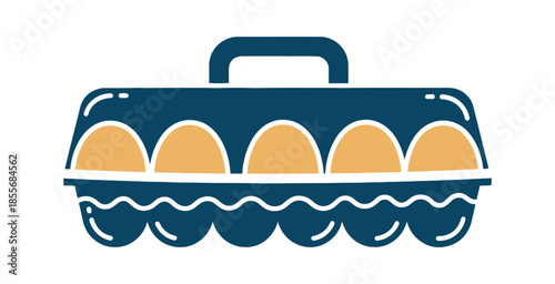 A colored icon for egg storage. Egg box, holder, or package. Protects against weird food scents. It's best to keep eggs in their original carton. For carrying and transportation. Isolated vector