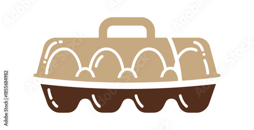 Icon representing egg storage in color. Egg container, holder, or box. Keeps eggs safe from picking up weird food smells. Best to store eggs in their original carton. For carrying and transport. 