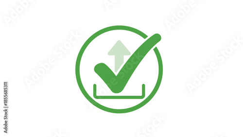 Green circle icon with a checkmark and an upload arrow, symbolizing successful data submission or completion.