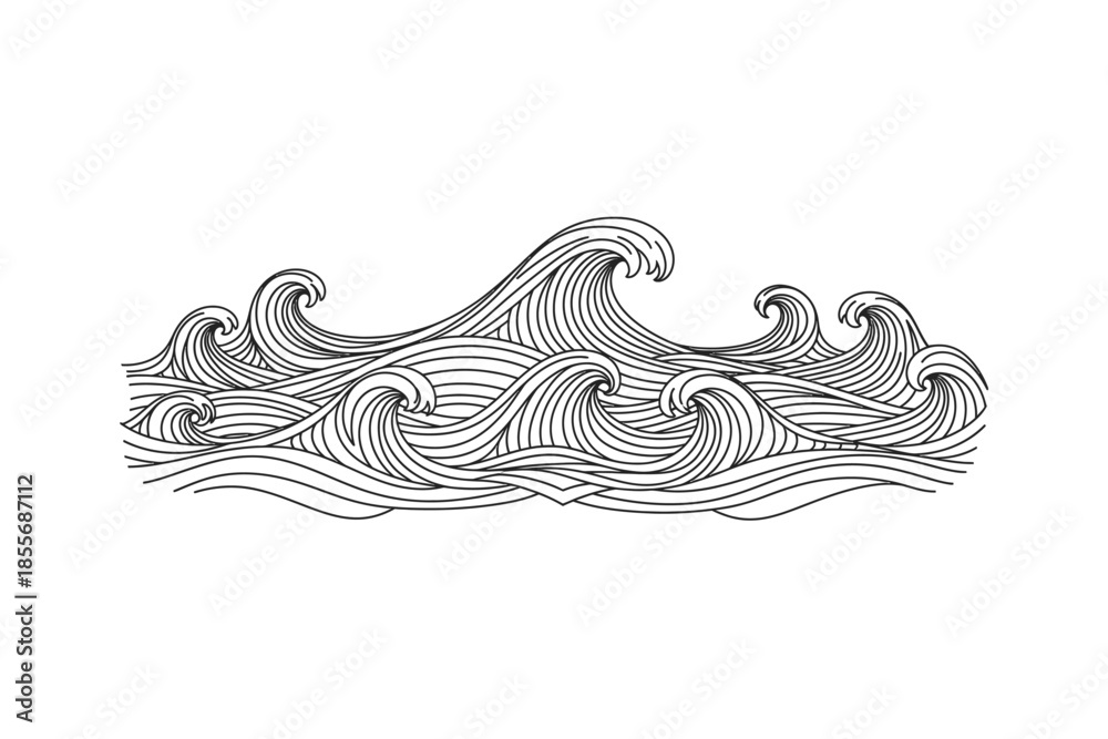 Fototapeta premium Dynamic Ocean Waves Illustration, Nature Art, Graphic Design, Artistic Environment, Abstract Viewpoint, Fluid Motion Concept