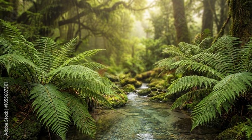 A tranquil rainforest scene...