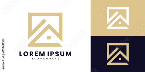 Elegant real estate logo, minimalist house roof square design