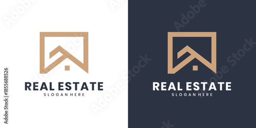 Modern real estate logo, minimalist square house roof symbol