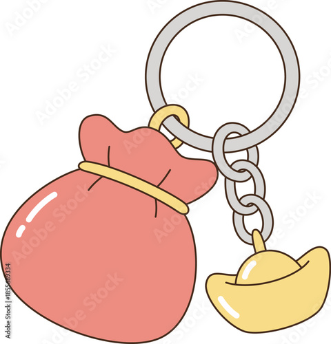 Kawaii Red Lucky Pouch and Golden Sycee Ingot Keychain for Lunar New Year