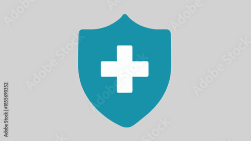 Teal shield icon with a white plus sign symbolizing safety and medical care