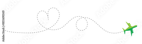 Love airplane route. heart dashed line trace and plane routes. multiple airplane travel routes and journey paths with dotted lines isolated vector illustration