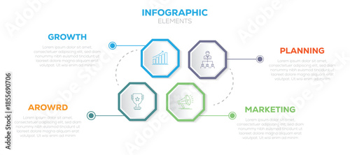 Infographic design with icons and 4 options or steps. Infographics for business concept. Can be used for your business. Thin line design with numbers 4 options or steps. Vector. 
