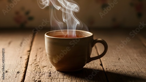 Hot Tea Served in a Cup on an Old Rustic Background Creating a Warm and Timeless Cozy Atmosphere