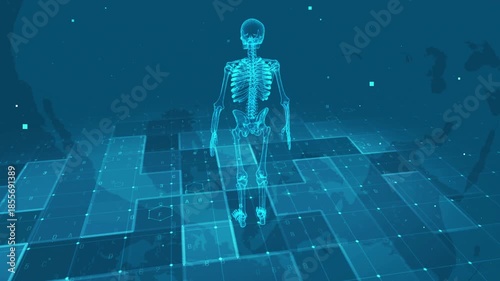 Futuristic Digital Human Skeleton Anatomy with Medical Data Interface
