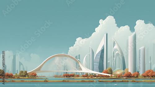 An illustration of future cities designed to withstand extreme climate conditions