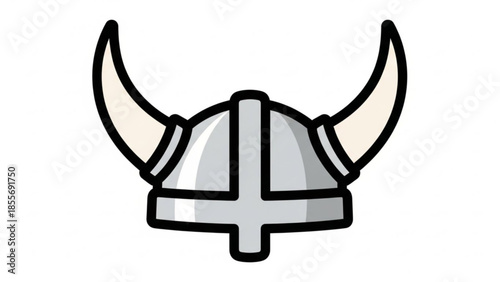 A cartoon illustration of a silver viking helmet with two white horns on a white background, medieval nordic warrior headgear