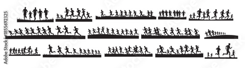 Diverse group of people running in silhouette race