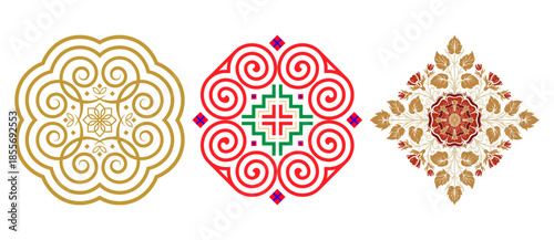 A collection of three Japanese  traditional ethnic decorative patterns featuring swirls and floral motifs