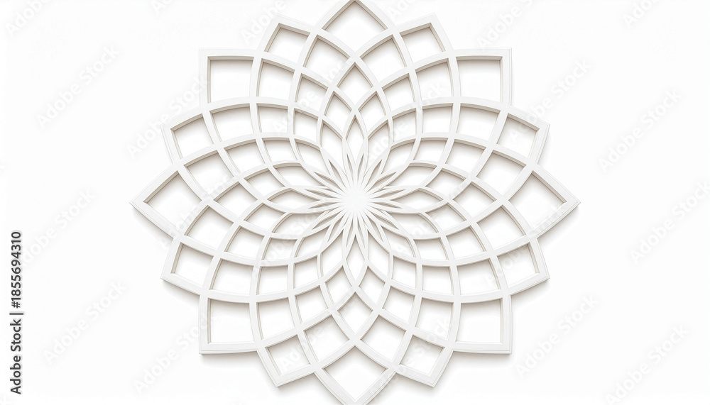 Obraz premium Decorative object featuring subtle Islamic geometric pattern, isolated on white background. Minimal Eid al-Fitr design representing spirituality, tradition, and cultural elegance.