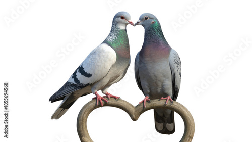 Pair of Pigeons on Heart-Shaped Branch