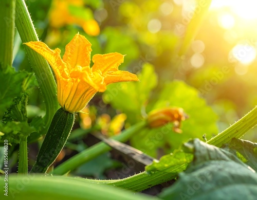 Close-up of a bright yellow blossom emerging from a green stalk