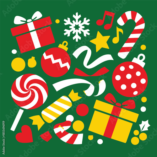 Square Green Holiday Mischief Icon Showing Playful Festive Decorations Minimal Flat Clean Illustration