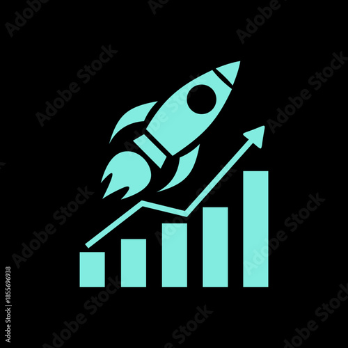 Rocket growth chart logo representing startup success, rapid business growth, and performance increase. Modern vector symbol ideal for entrepreneurship, analytics, marketing, and corporate progress vi