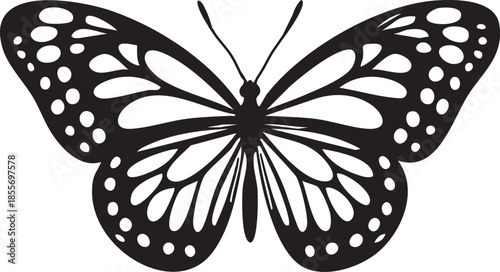 Cute Kawaii Butterfly Silhouette Print - Black and White Clipart