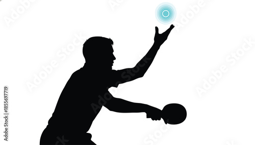 Man Playing Table Tennis with Blue Glow