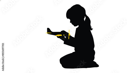 Girl Reading Book Silhouette Isolated on White Background