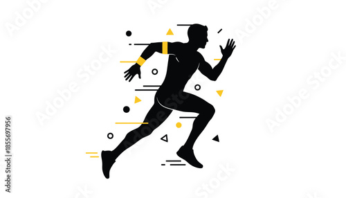 Man Running Fast with Yellow and Black Abstract Shapes