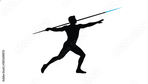 Athlete Throwing Javelin Silhouette on White Background