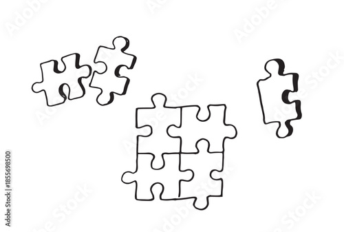 Hand drawn puzzle piece doodle. Line drawing chess piece scribble.