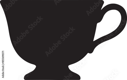 Black Silhouette of a Classic Teacup with Handle on White Background vector illustration