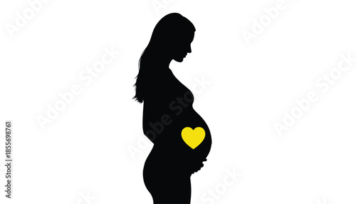 Pregnant Woman Silhouette with Yellow Heart on Belly