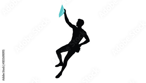 Man Jumping Holding Blue Object Silhouette Isolated on White